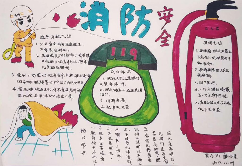 119消防安全日手抄报图片，灭火防火常识