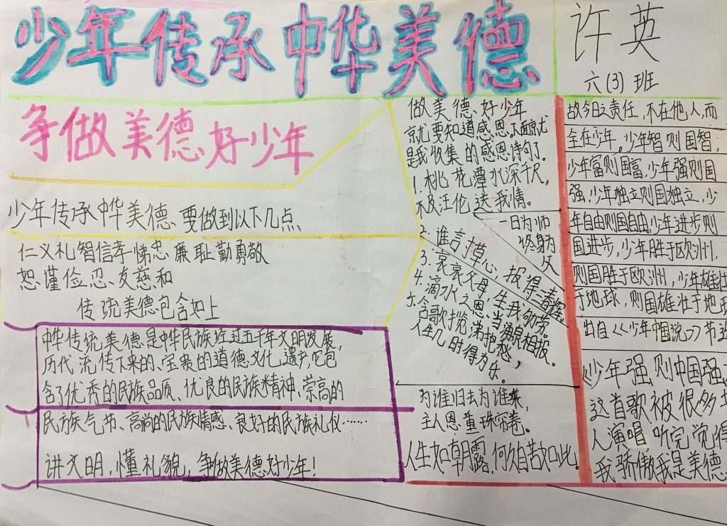少年传承中华传统美德手抄报